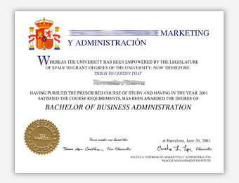 Marketing Y Administracion - Fake Diploma Sample from Spain